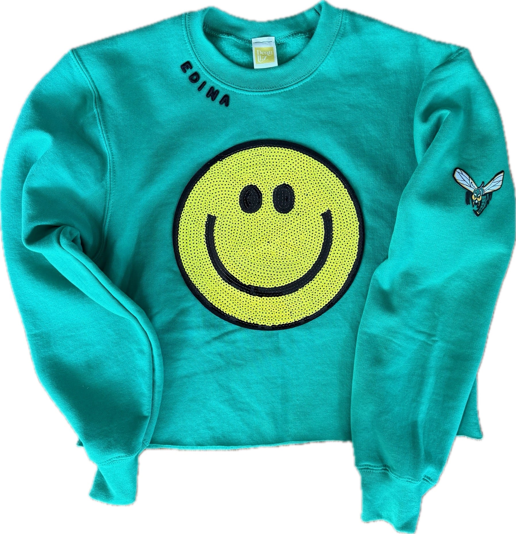 Edina Youth Yellow Sequin Smiley Crewneck
