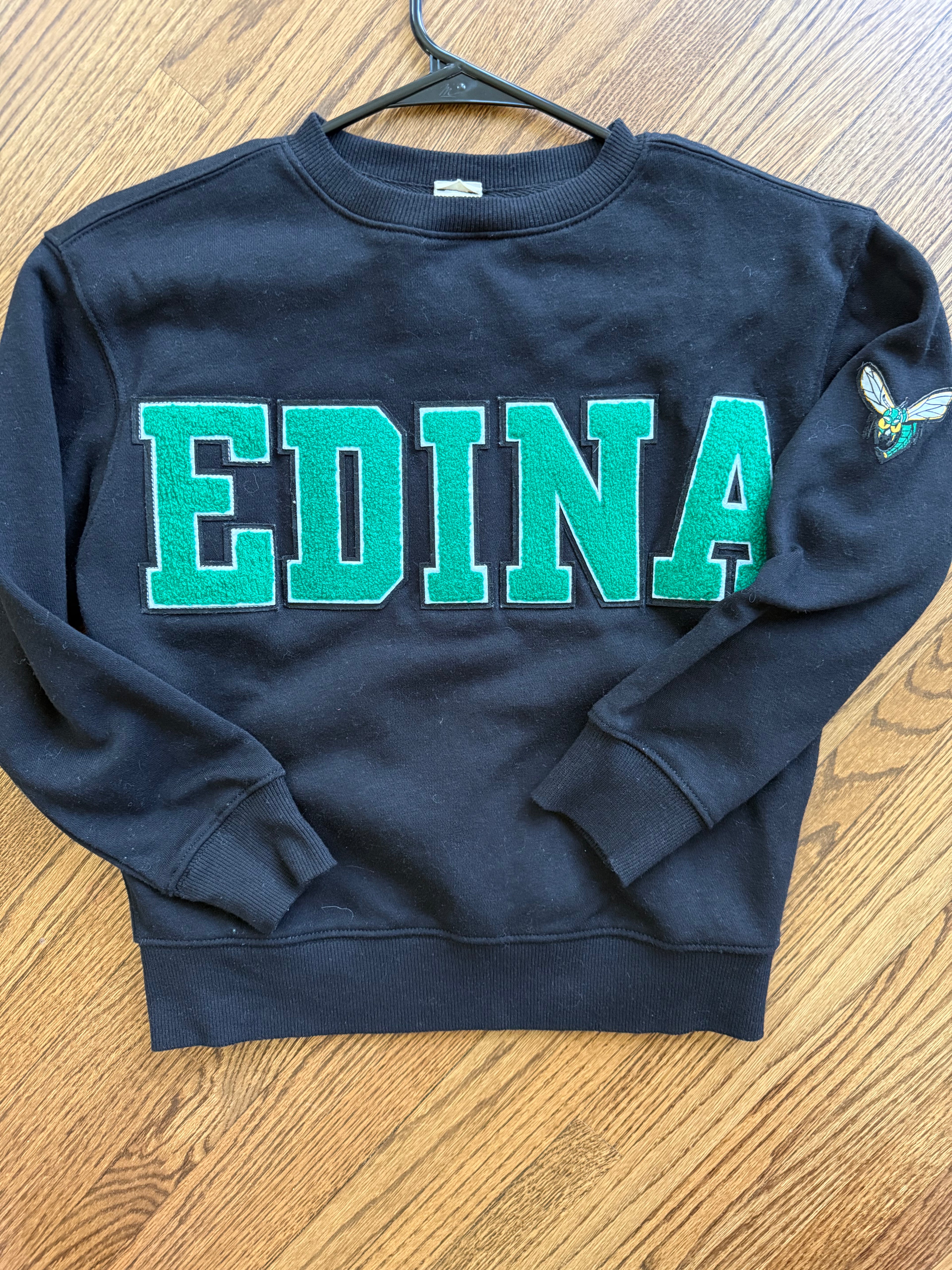 Youth Black Crewneck w/ Green Chenille Letters