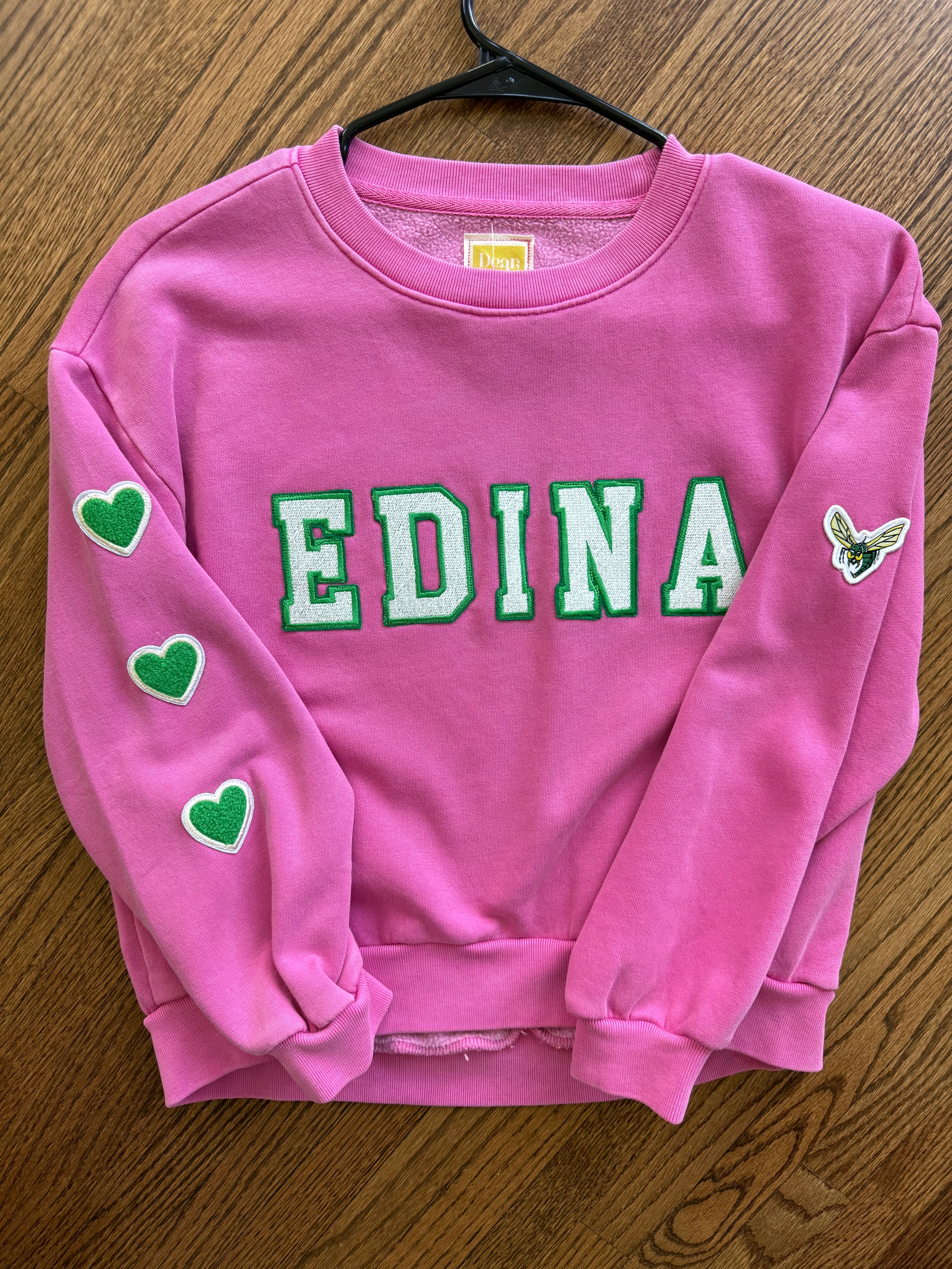 Youth Pink Edina Crewneck w hearts