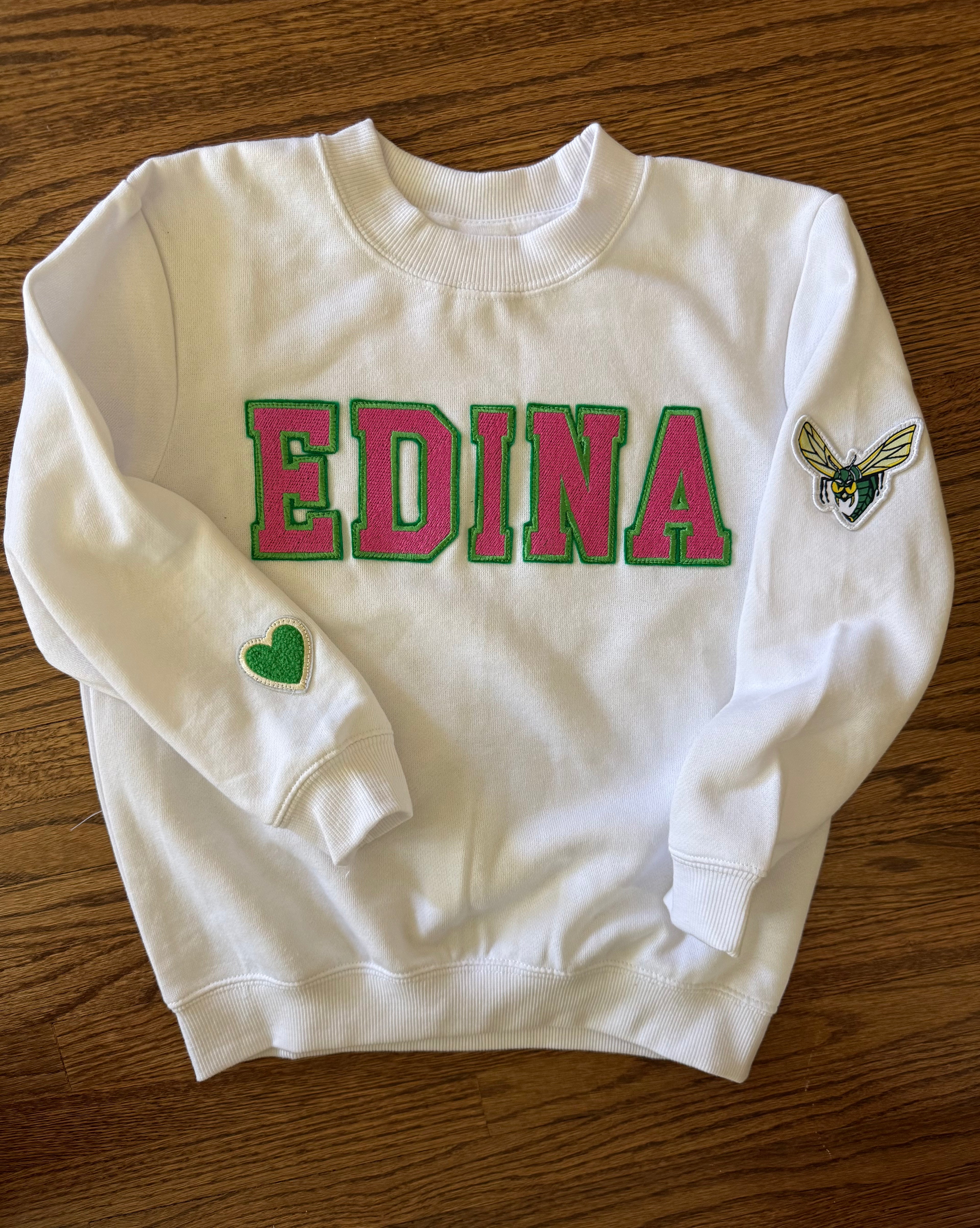 Youth White/Pink Edina Crewneck