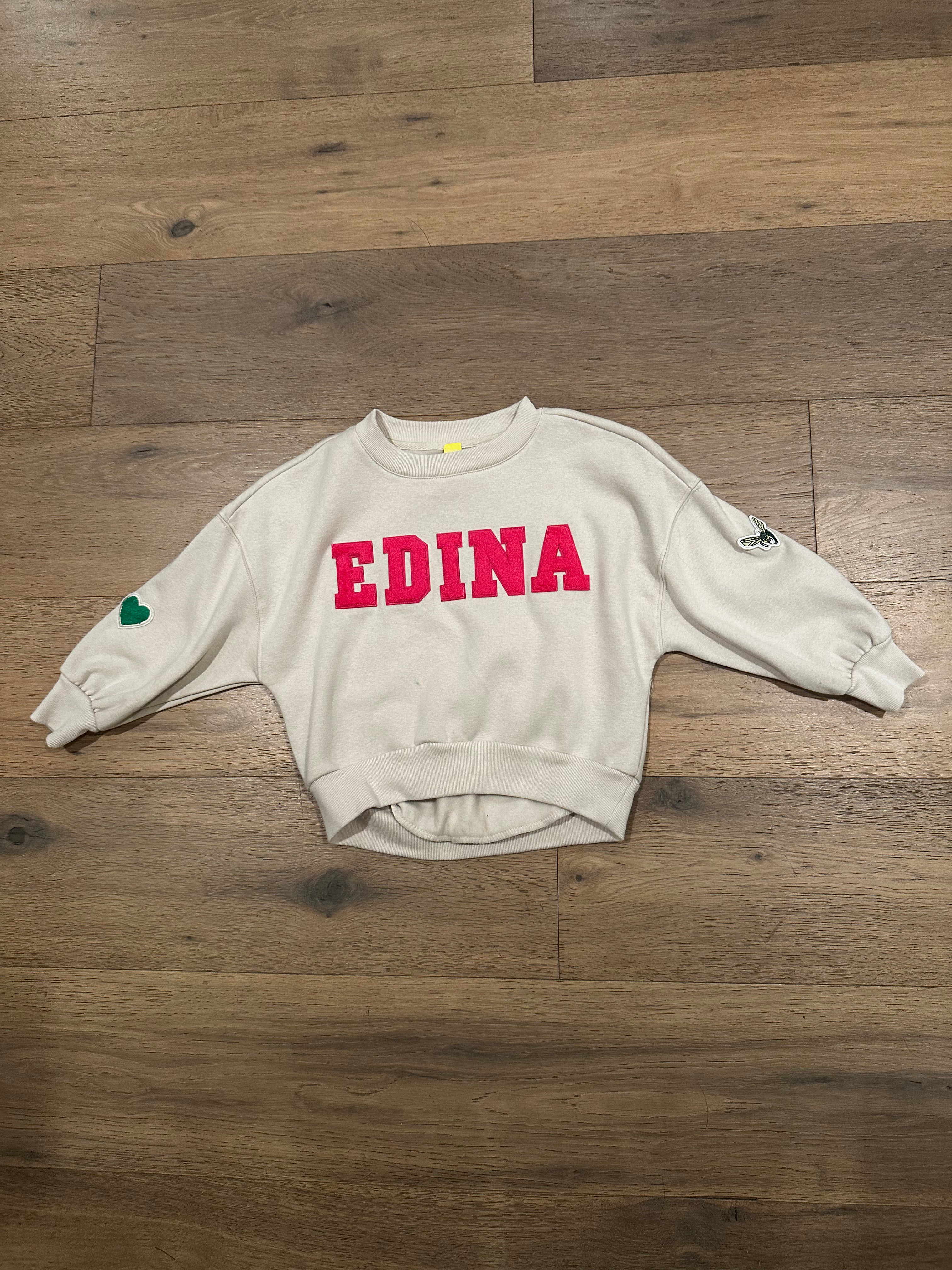 Edina Pink Chenille Letter Crew
