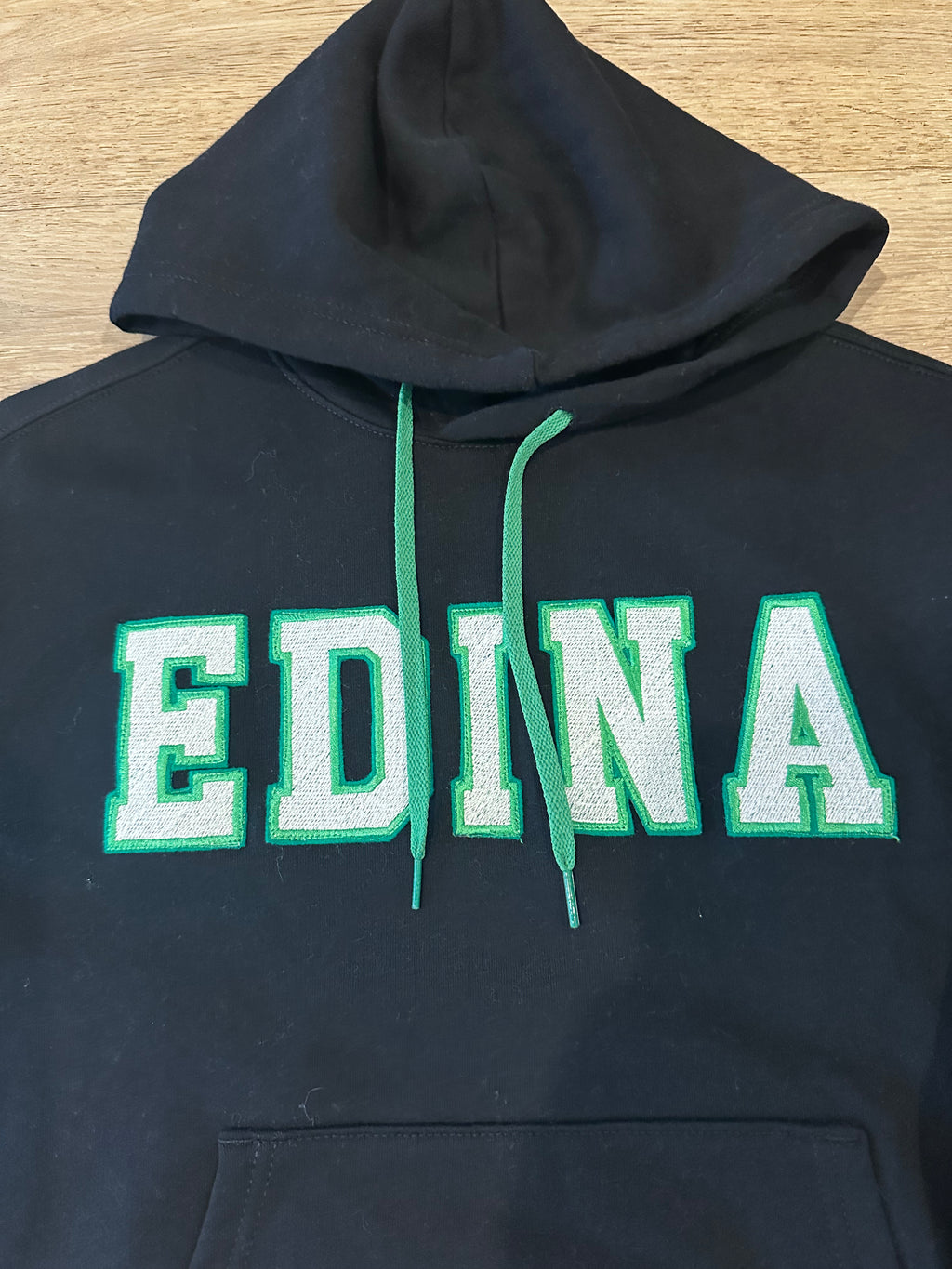 Youth Edina Black Hoodie w/ Green String