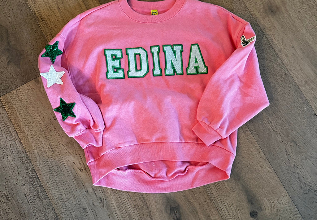 Edina Youth Pink hi-lo crew