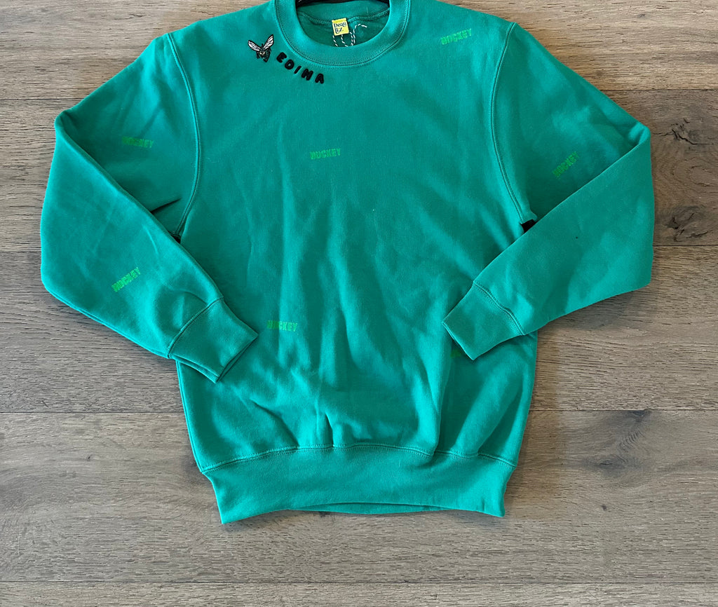 Hand stamped hockey crewneck