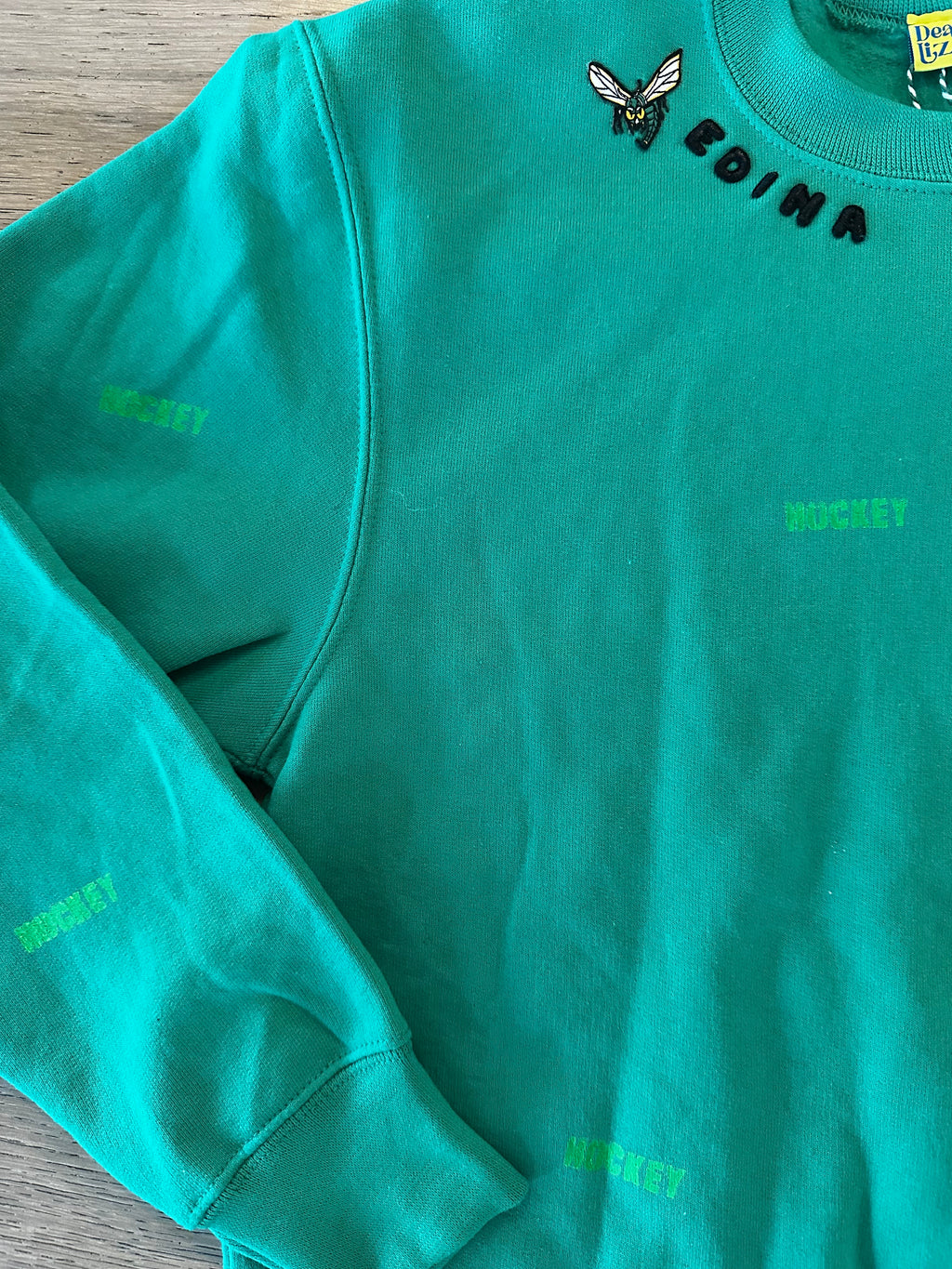Hand stamped hockey crewneck