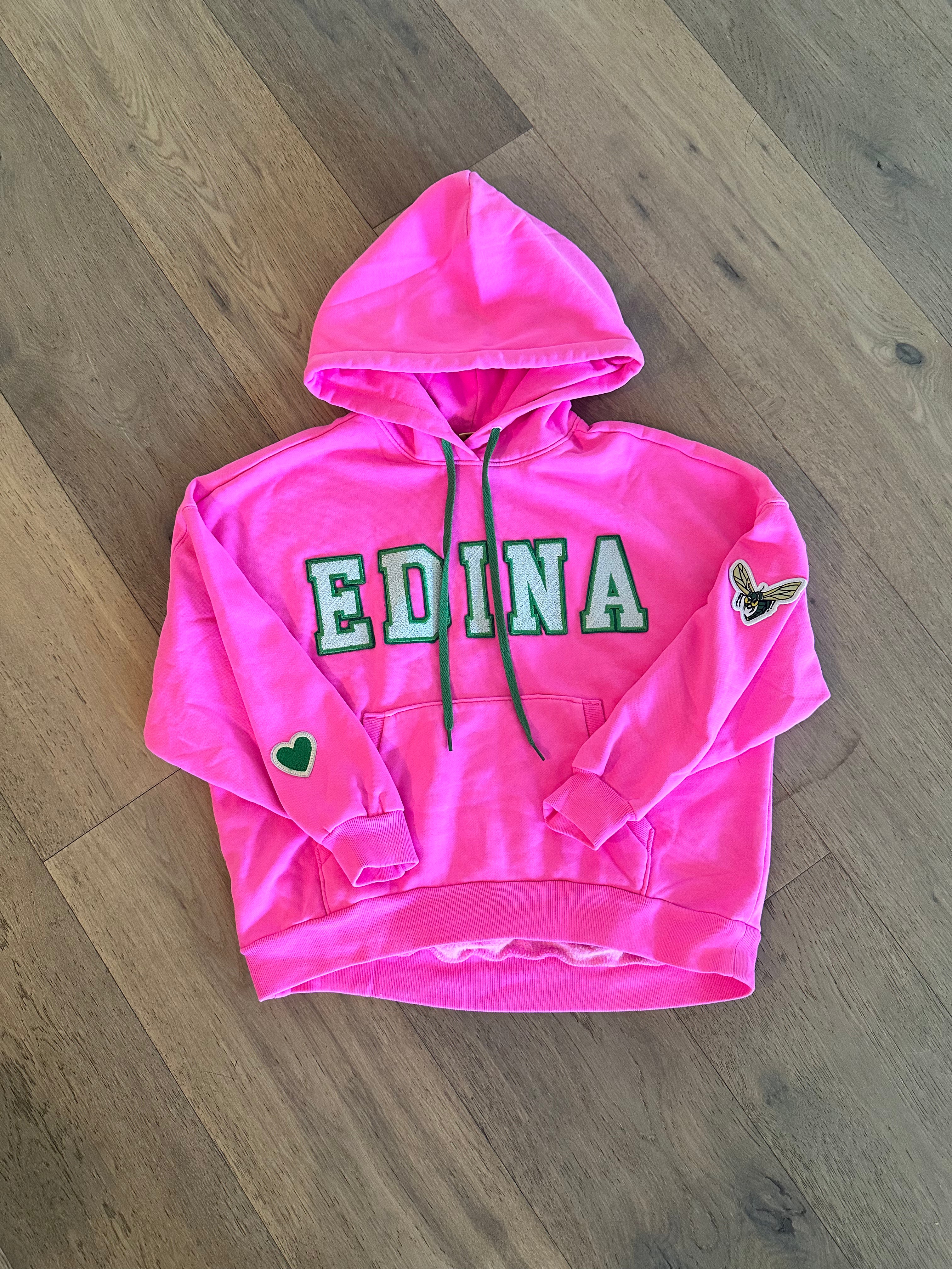 Youth Hot Pink Edina Crewneck w/ Green Letters