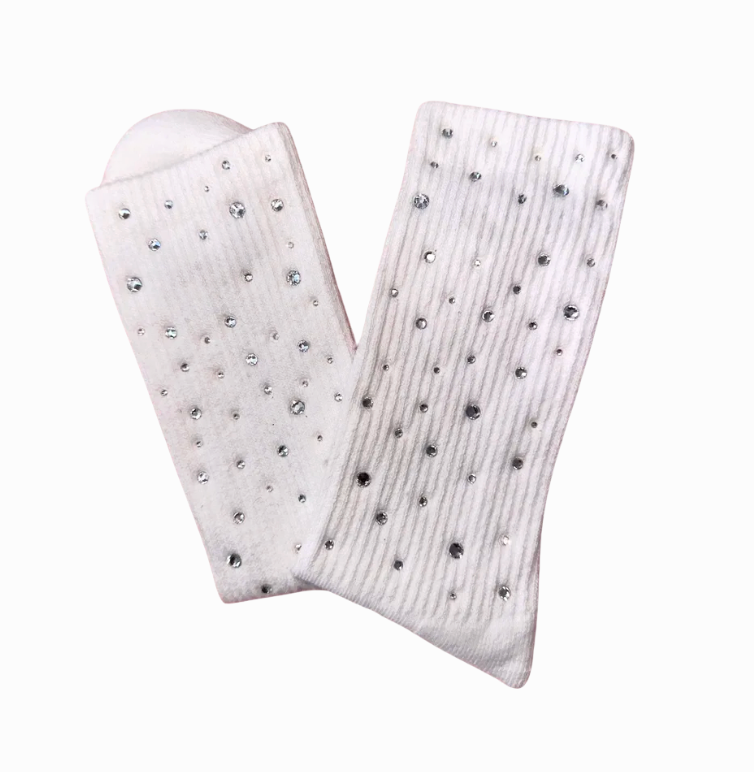 Embellished White Crew Socks